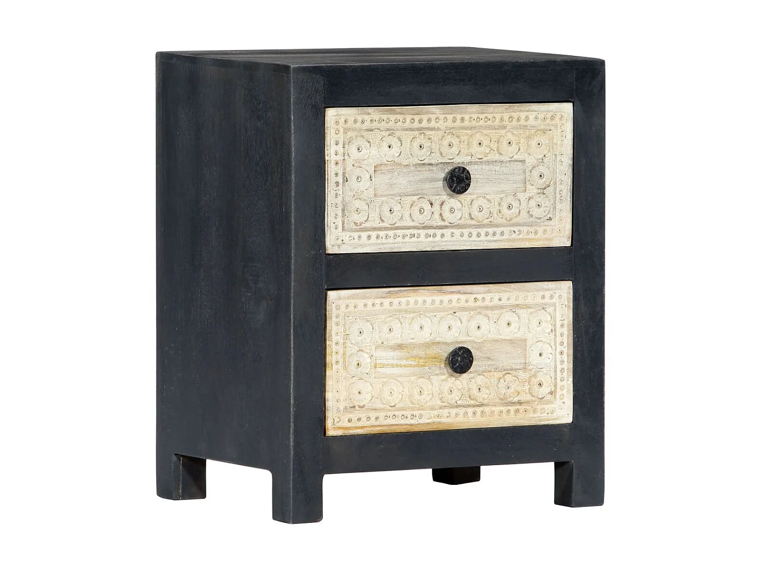 Comodino intagliato a mano Grigio 40x30x50 cm Legno di mango