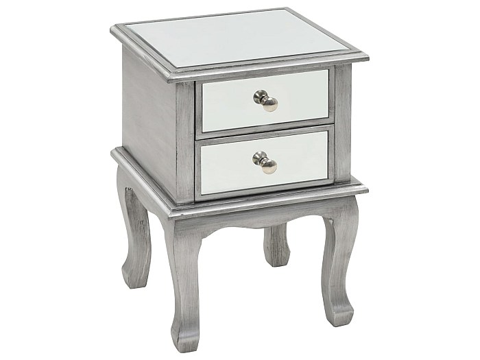 Comodino Con Specchio E 3 Cassetti - Vetro E MDF, 30x30x60 Cm, Moderno, Per Camera Da Letto