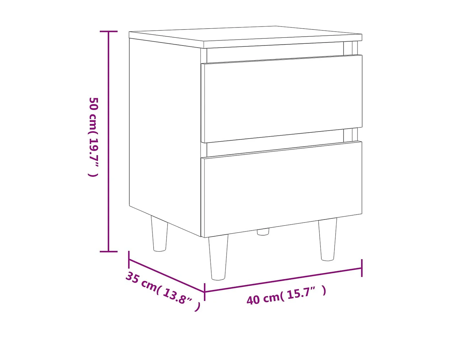 Tables de chevet pieds en pin 2 pcs Gris béton 40x35x50 cm