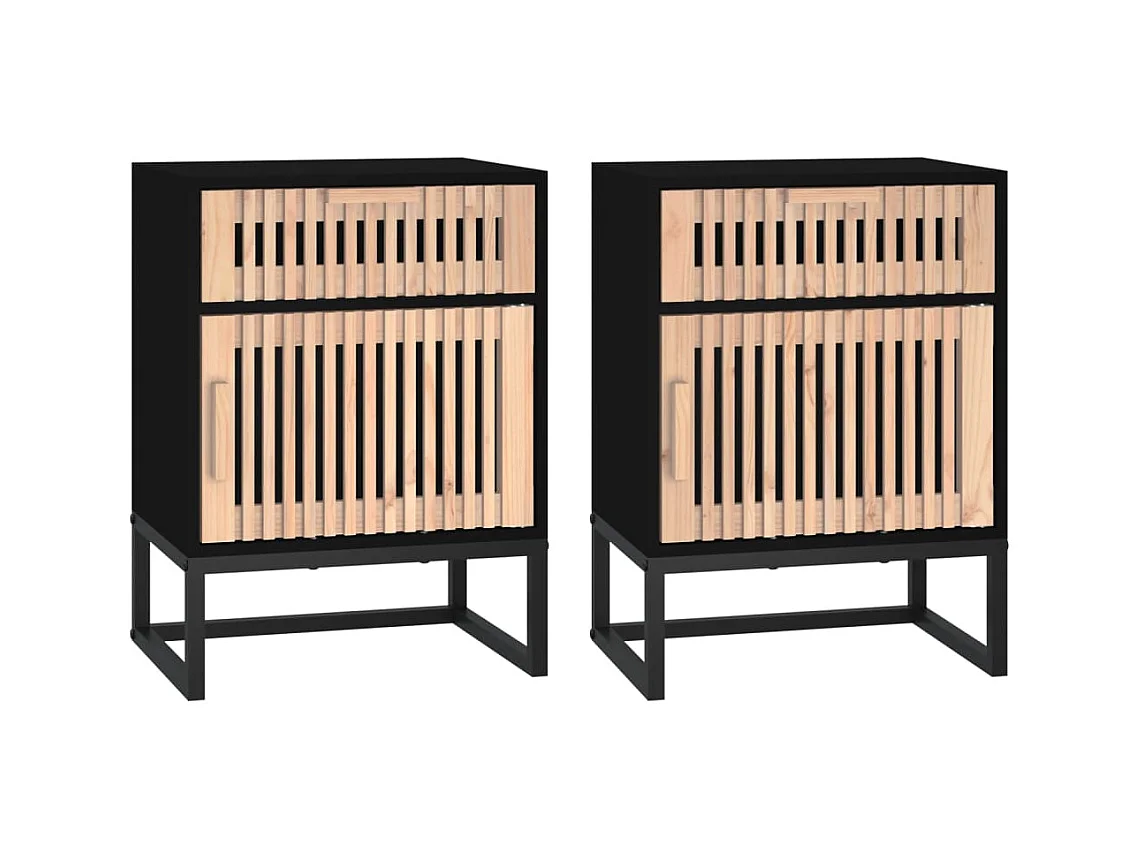 Tables de chevet 2 pcs noir 40x30x55,5cm bois ingénierie et fer