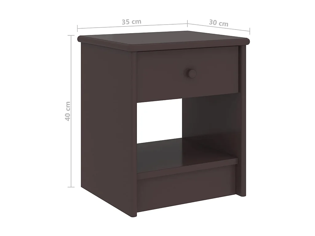 Donkerbruin nachtkastje 35x30x40 cm Massief grenenhout