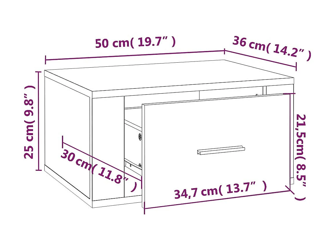 Tables de chevet murales 2 pcs Blanc brillant 50x36x25 cm