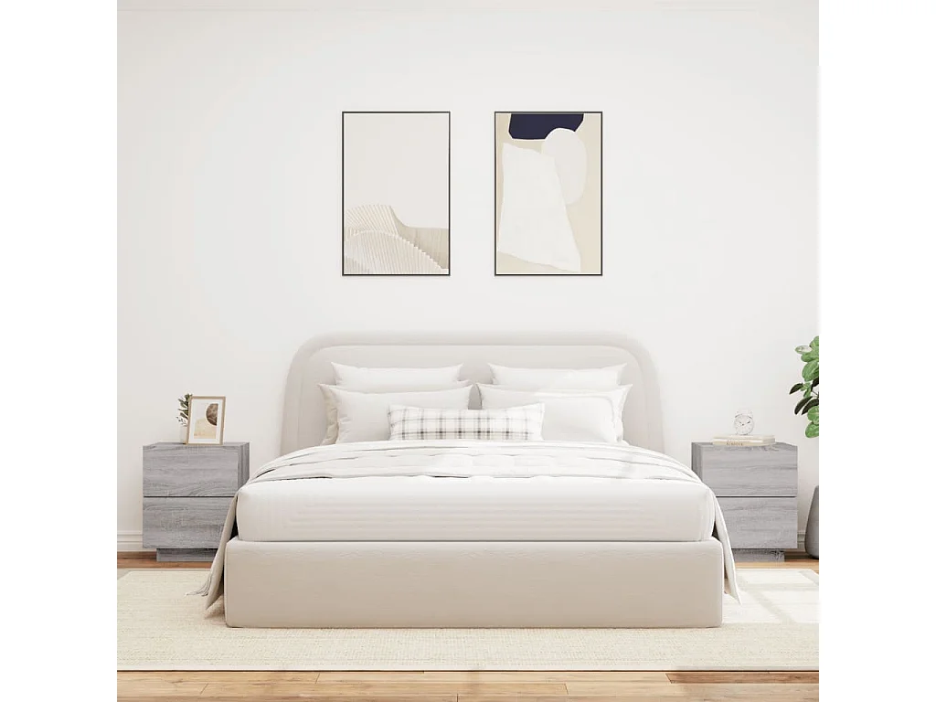 Armoires de chevet et lumières LED 2 pcs sonoma gris