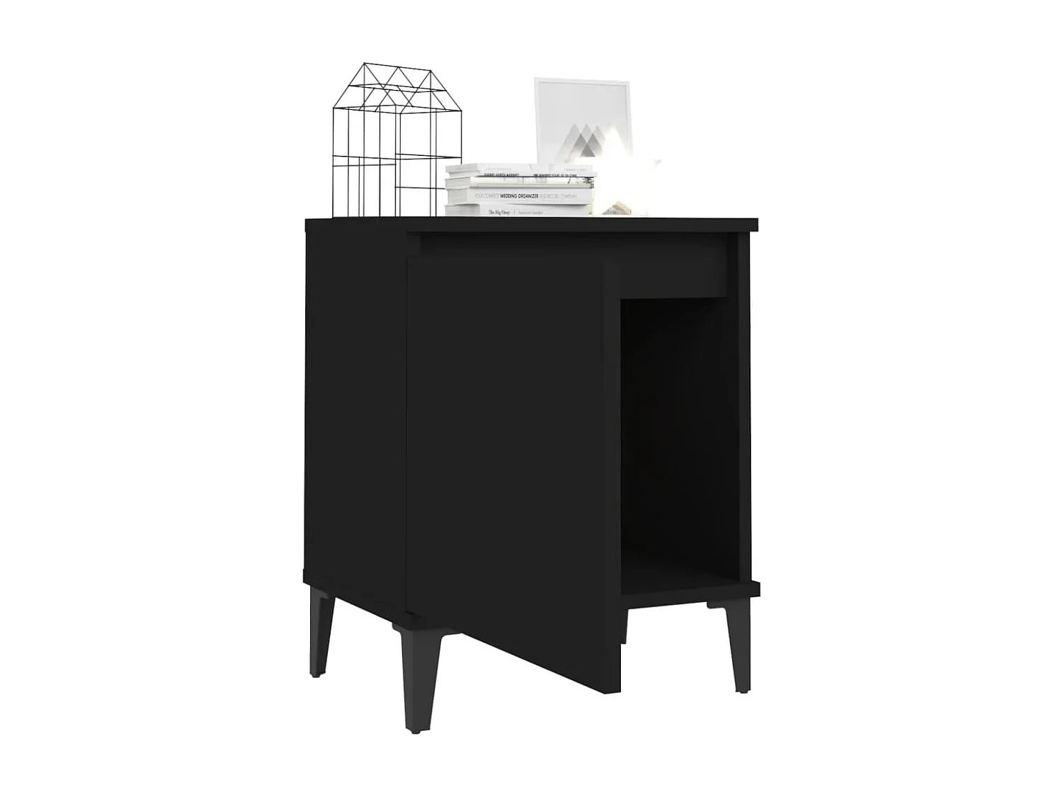 Mesa de cabeceira com pés de metal Preto 40x30x50 cm