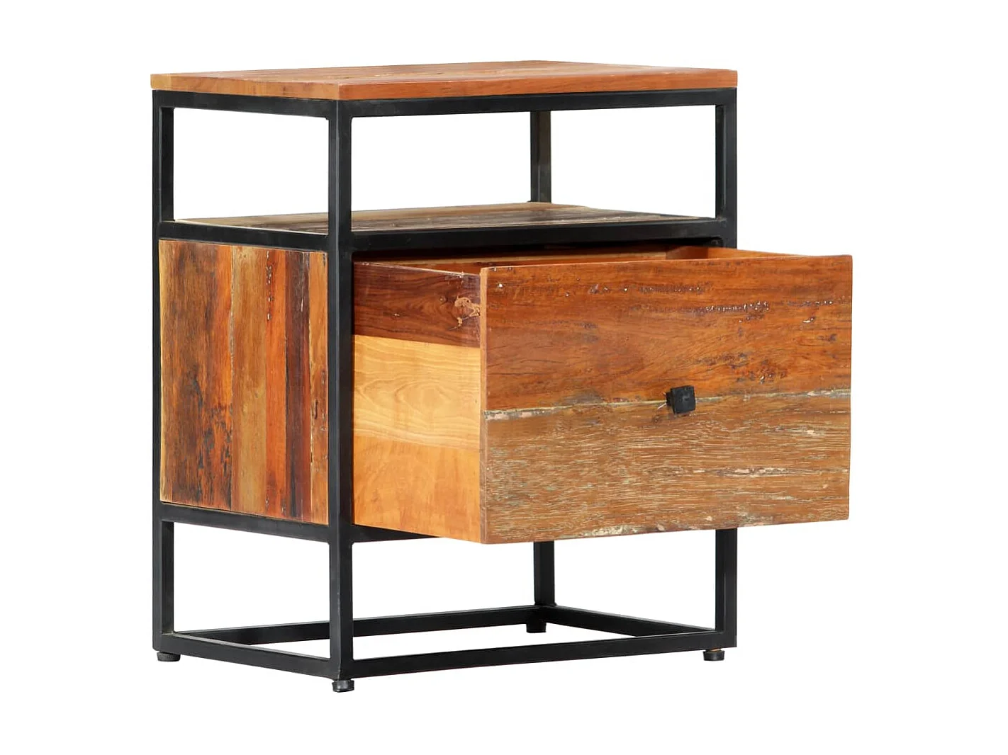 Mesa de cabeceira 40 x 30 x 50 cm Madeira recuperada e aço