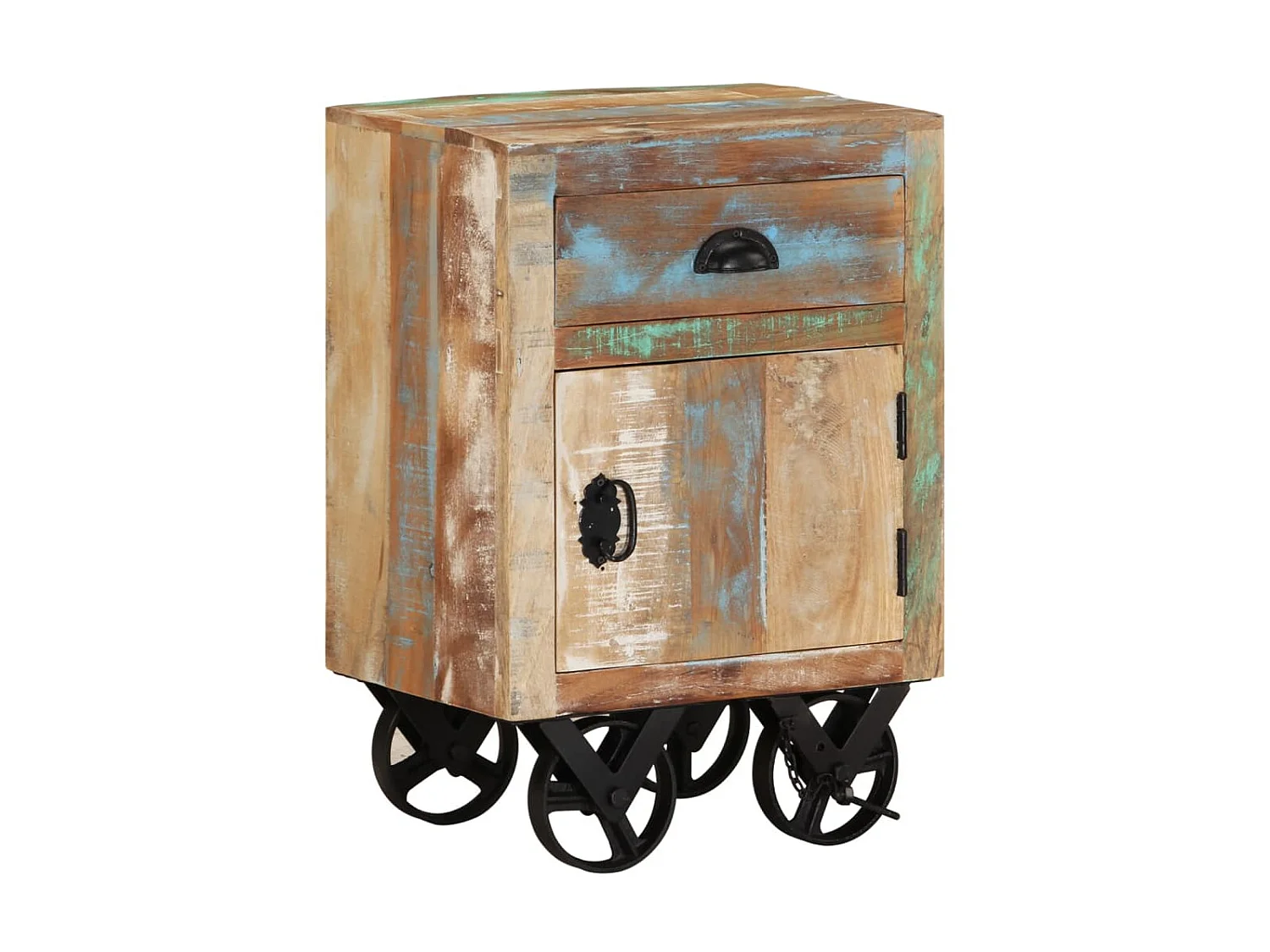 Comodino con ruote 40x30x57 cm Legno di recupero