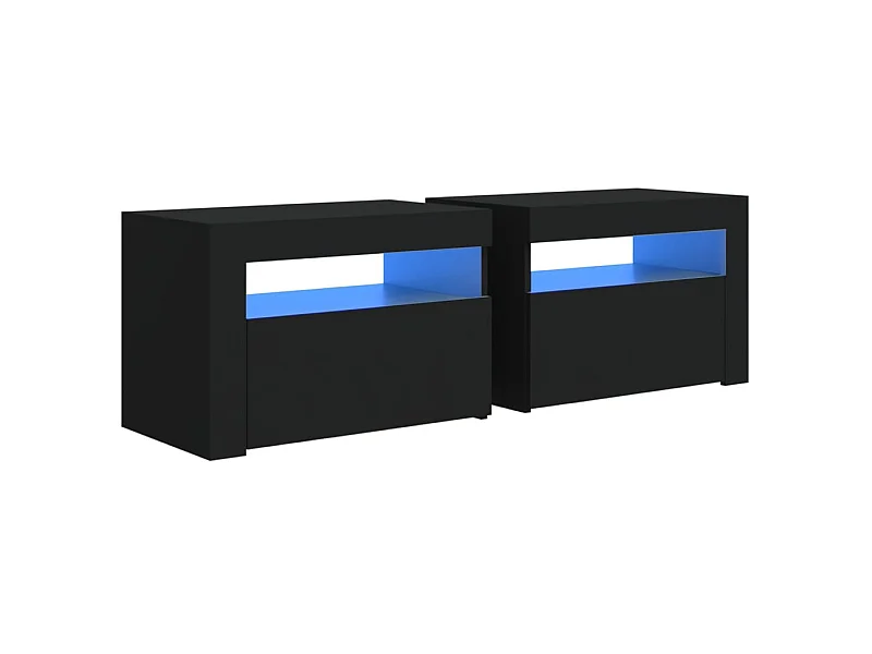 Nachtkastjes 2 stuks met LED Zwart 60x35x40 cm