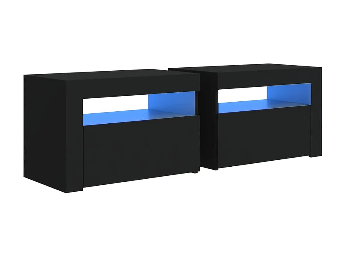 Mesas de cabeceira 2 peças com LED preto 60x35x40 cm