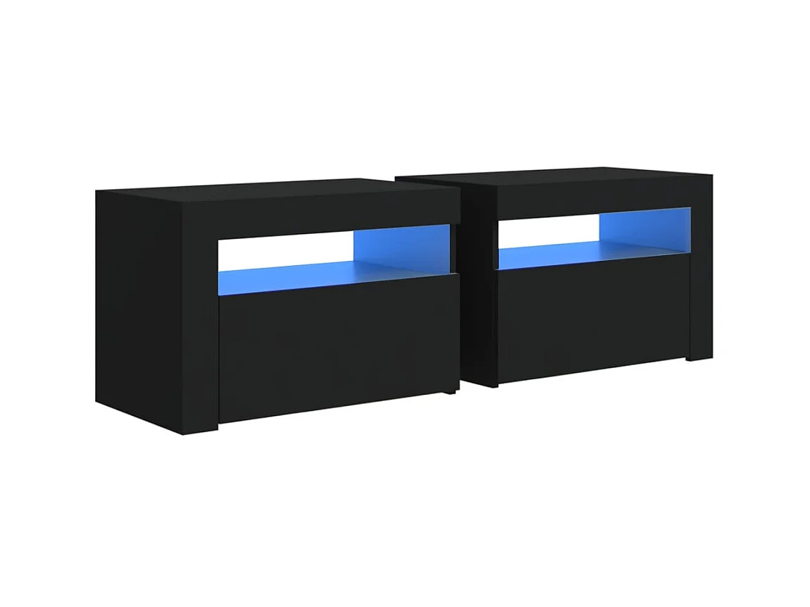 Tables de chevet 2 pcs avec LED Noir 60x35x40 cm