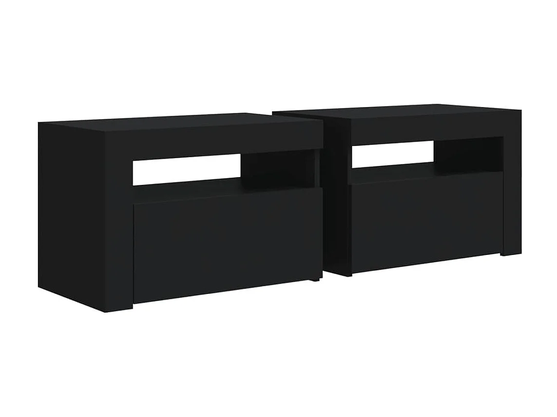 Nachtkastjes 2 stuks met LED Zwart 60x35x40 cm