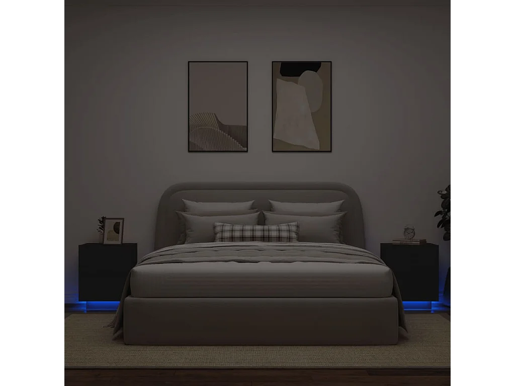 Comodini e luci a LED 2 pezzi in MDF nero