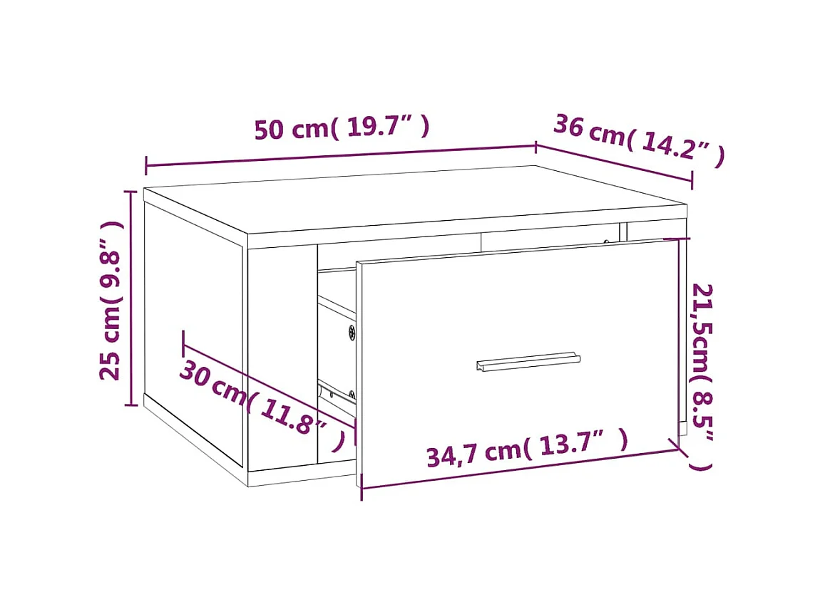 Tables de chevet murales 2 pcs Gris béton 50x36x25 cm