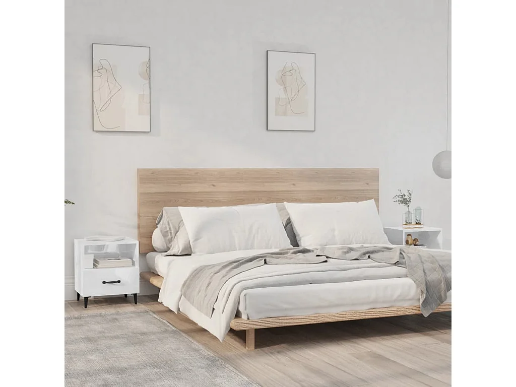 Comodini 2 pz. MDF bianco lucido