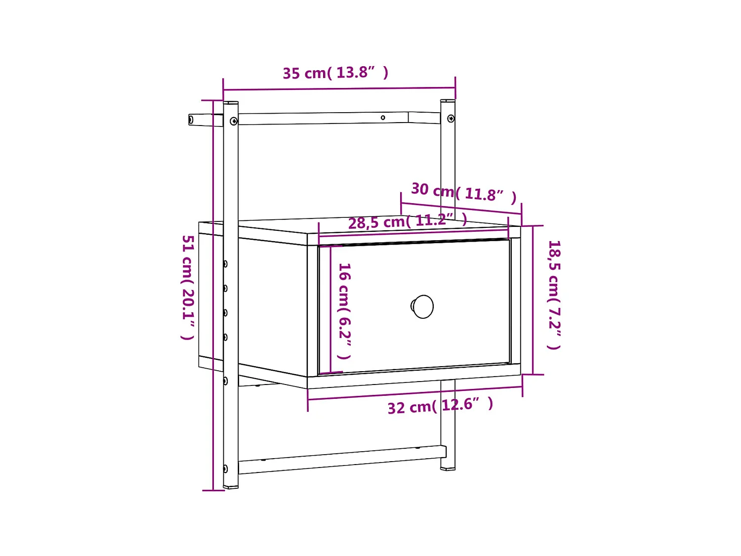 Table de chevet murale sonoma gris 35x30x51cm bois d'ingénierie