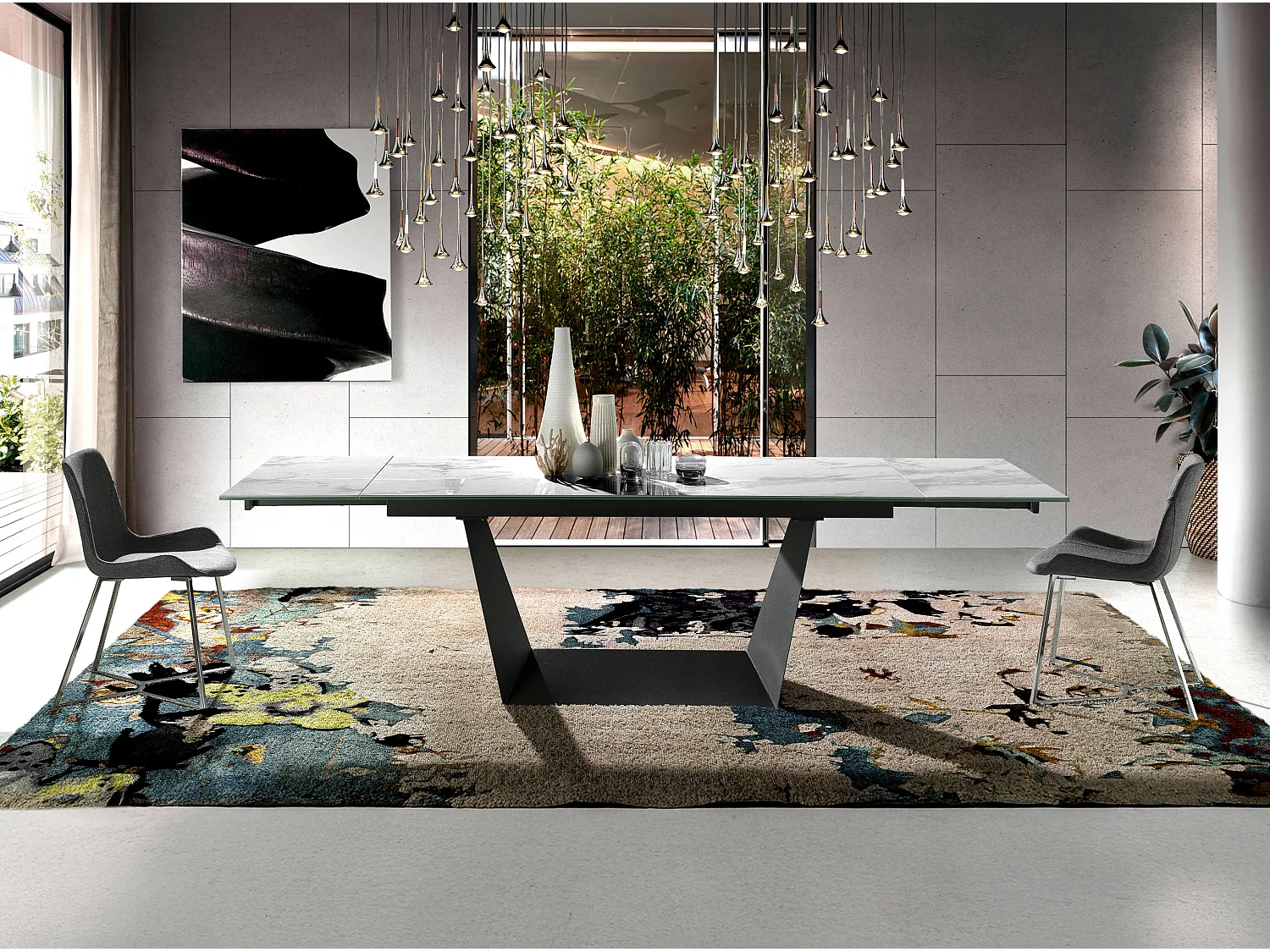 Tavolo da pranzo allungabile in porcellana e acciaio nero 1014 ANGEL CERDA