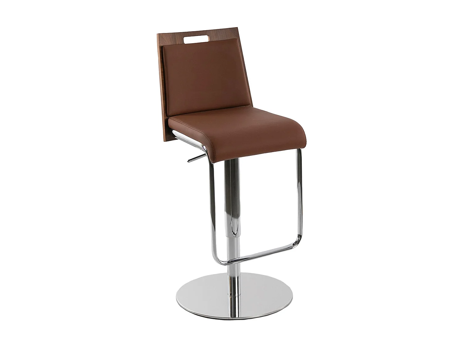 Tabouret pivotant en similicuir marron et noyer 4072 ANGEL CERDA