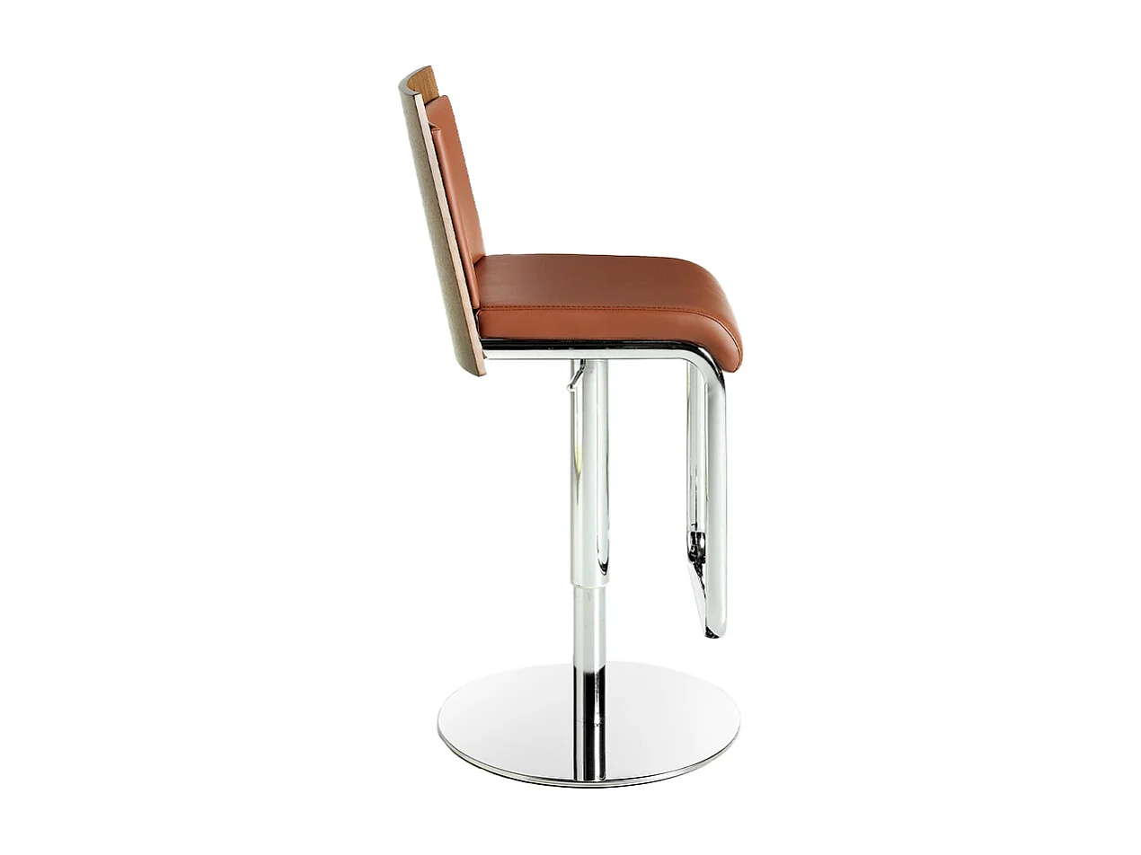 Tabouret pivotant en similicuir marron et noyer 4072 ANGEL CERDA