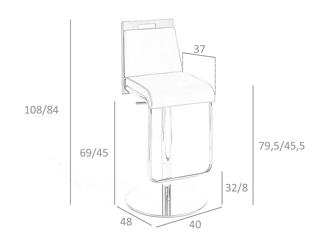Tabouret pivotant en similicuir marron et noyer 4072 ANGEL CERDA