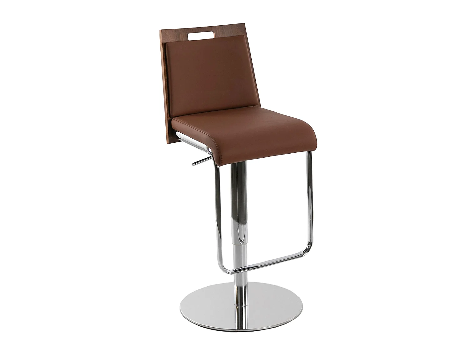 Drehhocker aus braunem Öko-Leder und Nussbaumholz 4072 ANGEL CERDA