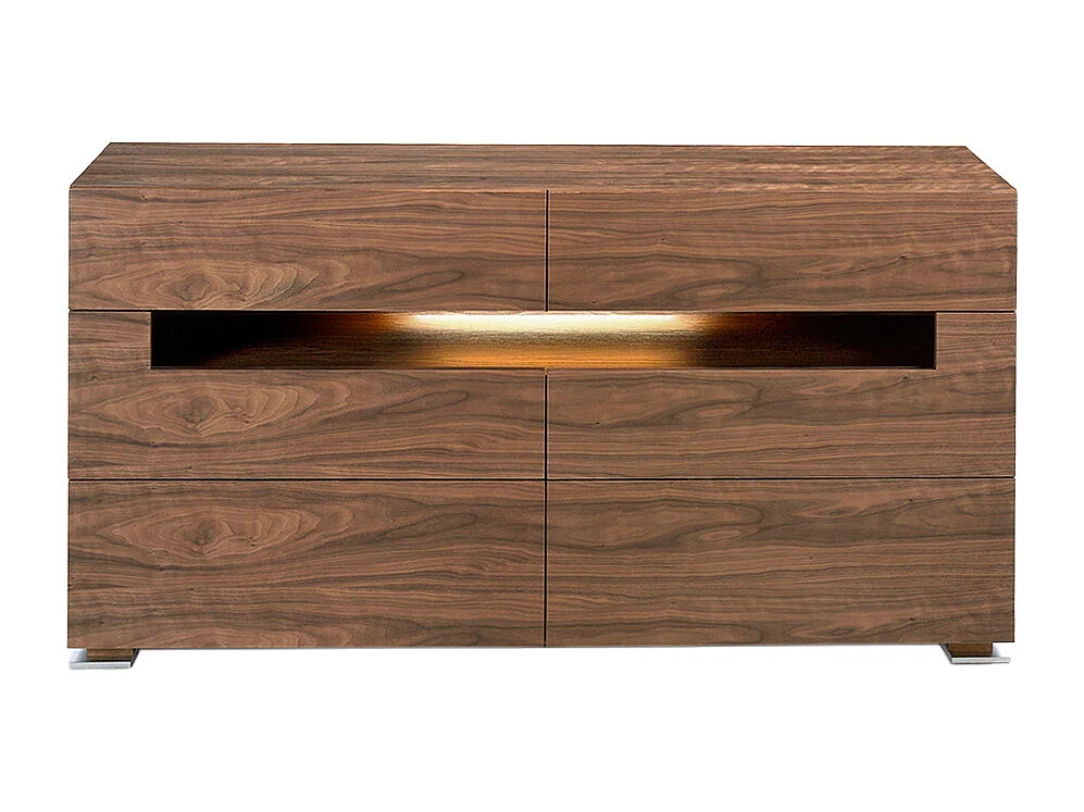 Kredens orzech i polerowana stal z oświetleniem wewnętrznym