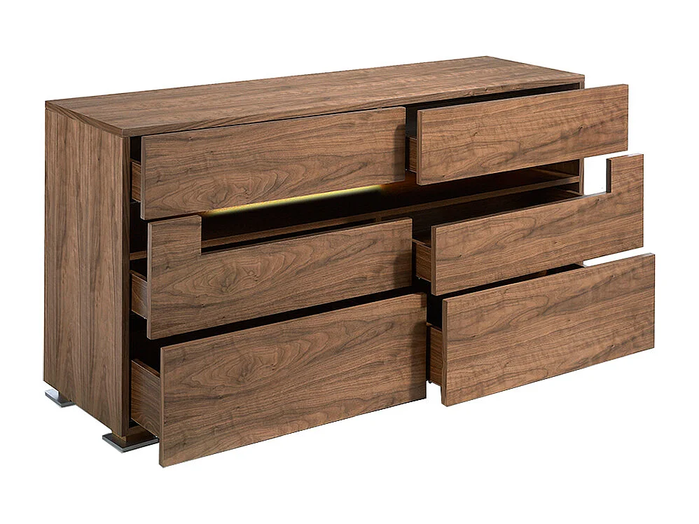 Kredens orzech i polerowana stal z oświetleniem wewnętrznym