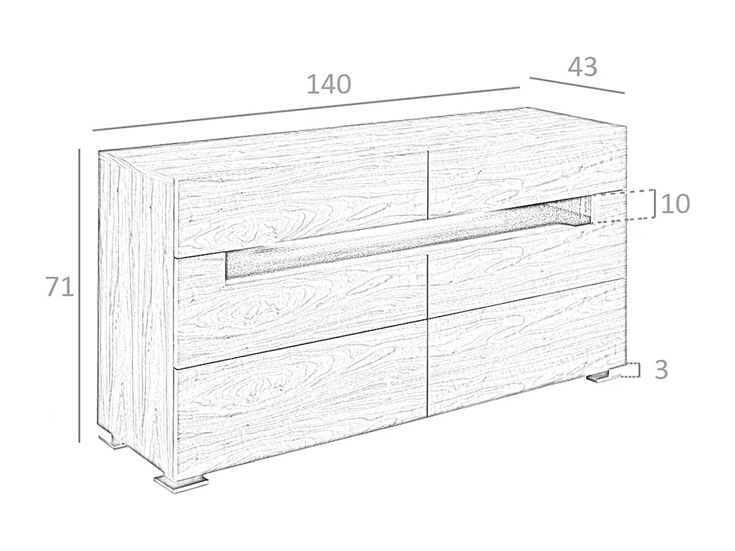 Sideboard Nussbaum und polierter Stahl mit Innenbeleuchtung 7076 ANGEL CERDA