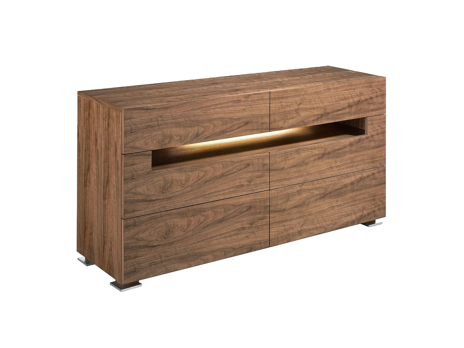 Sideboard Nussbaum und polierter Stahl mit Innenbeleuchtung 7076 ANGEL CERDA
