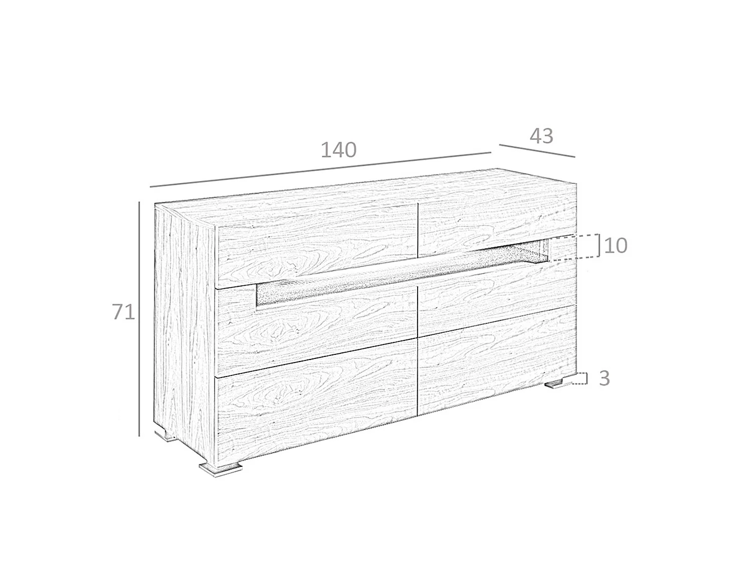 Sideboard Nussbaum und polierter Stahl mit Innenbeleuchtung 7076 ANGEL CERDA