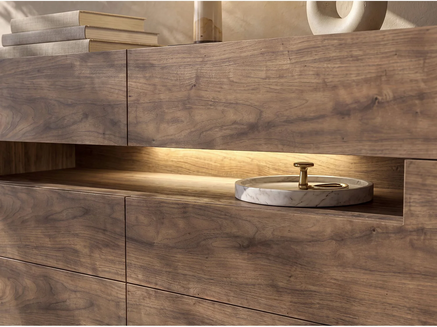 Sideboard Nussbaum und polierter Stahl mit Innenbeleuchtung 7076 ANGEL CERDA