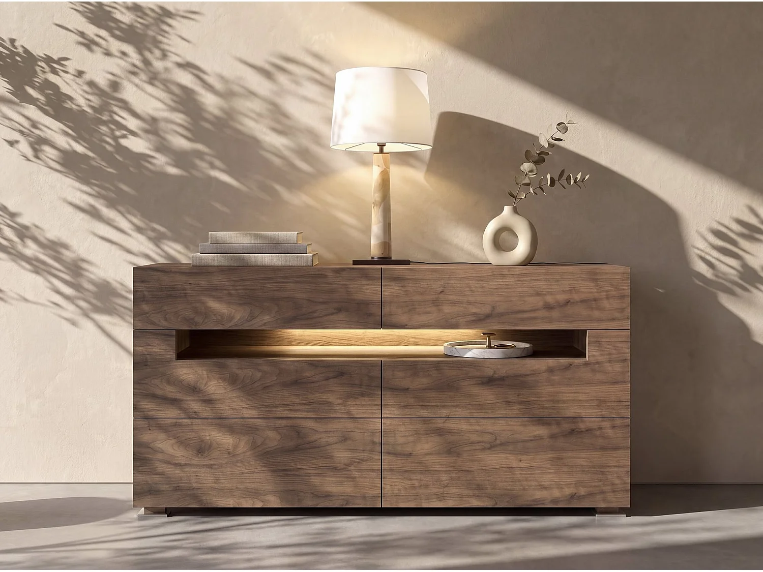 Buffet noyer et acier poli avec éclairage intérieur 7076 ANGEL CERDA
