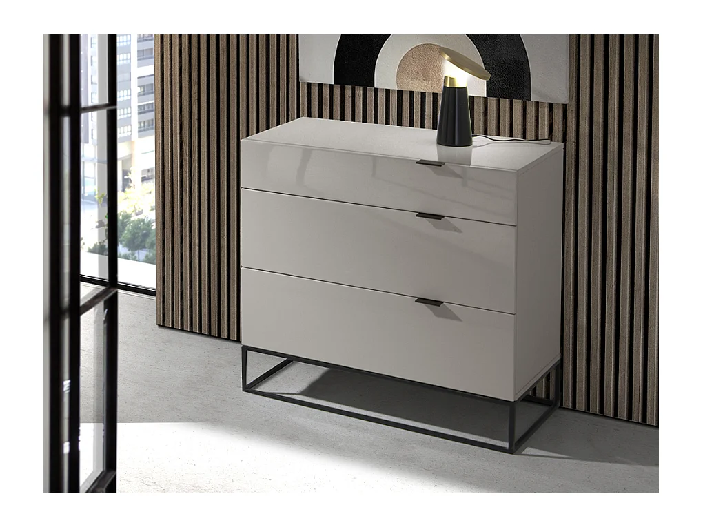 Coffre en bois gris perle et acier noir 7020 ANGEL CERDA