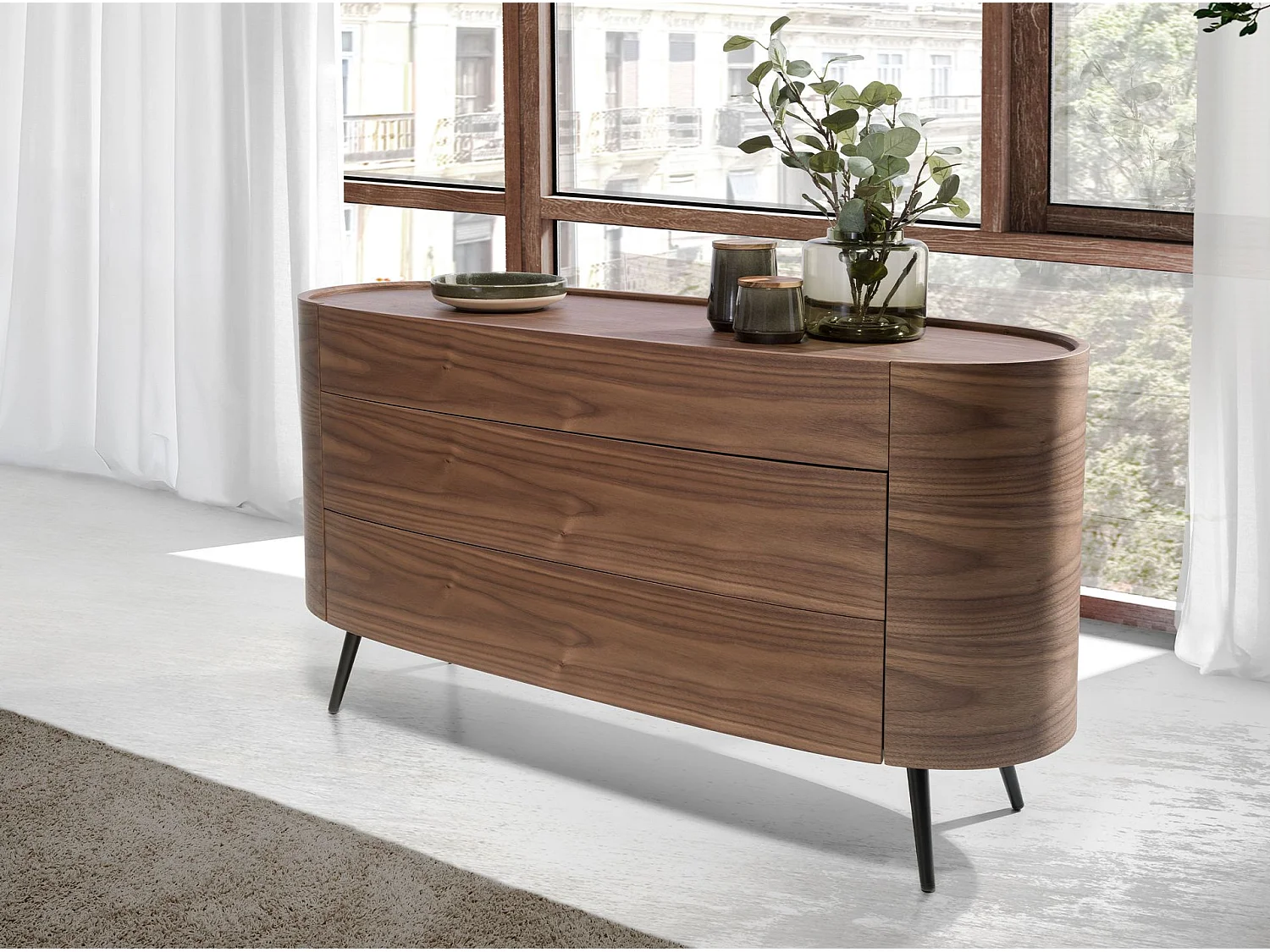 Kommode aus Nussbaumholz und schwarzem Stahl 7075 ANGEL CERDA