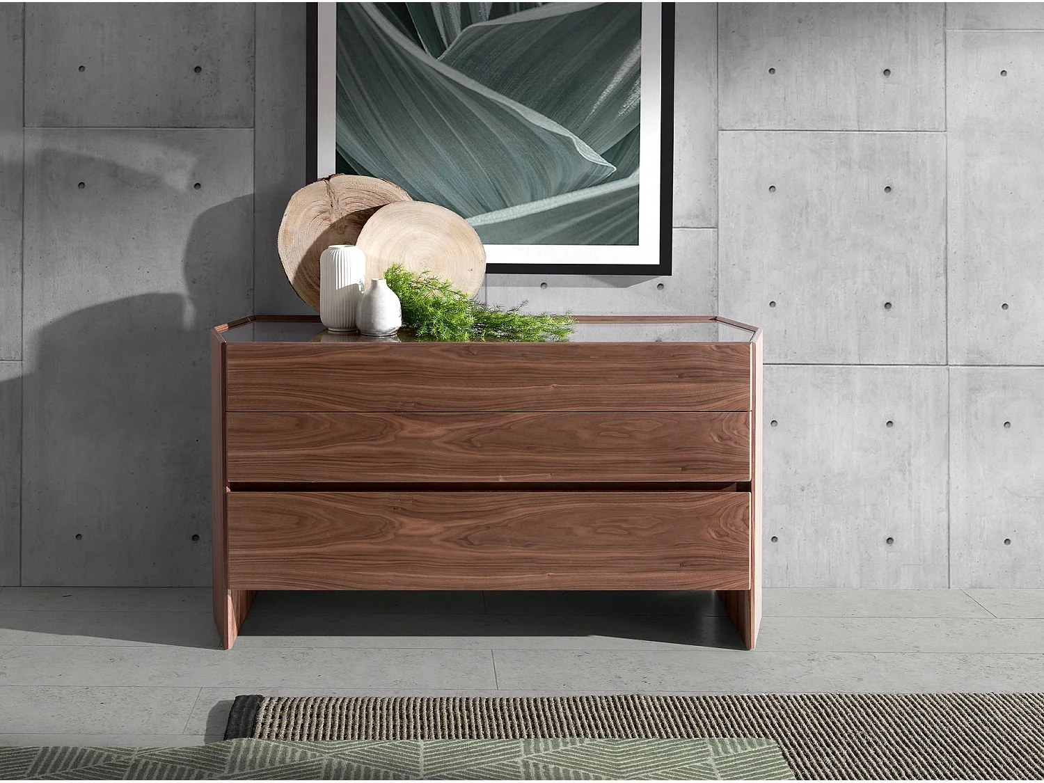 Commode en noyer avec plateau en verre trempé 7073 ANGEL CERDA