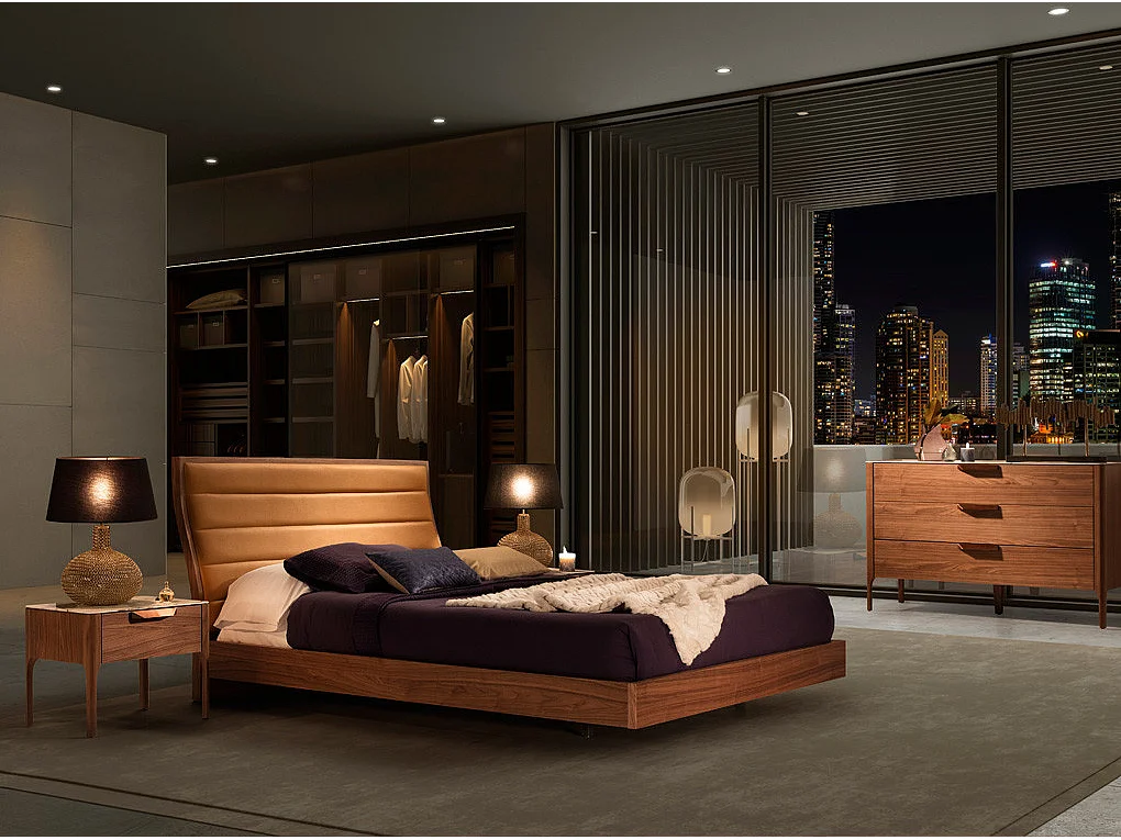 Komoda z drewna orzechowego z blatem ze szkła imitującego marmur