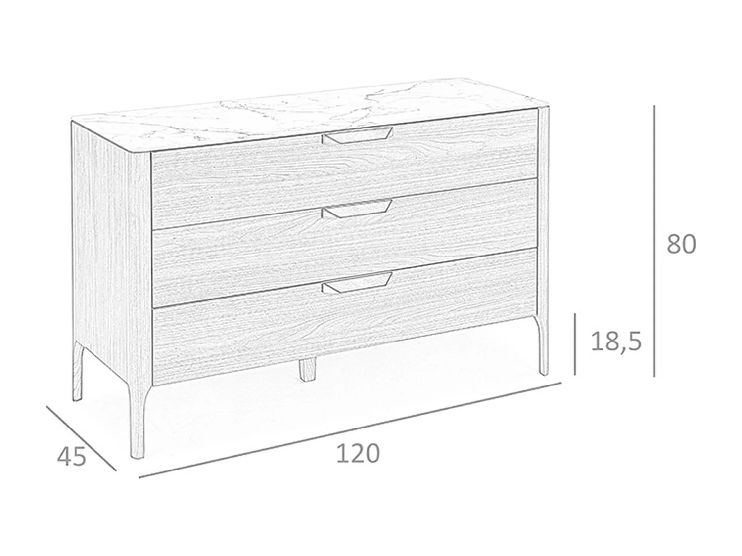 Commode en noyer avec plateau en verre effet marbre 7044 ANGEL CERDA