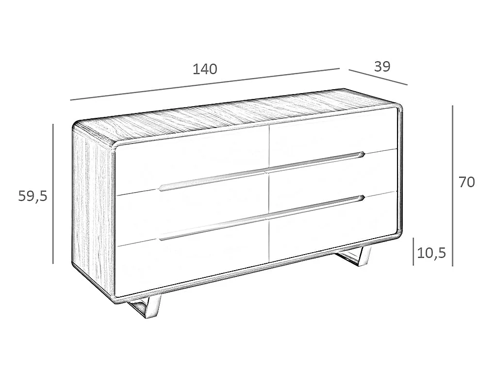 Komoda białe drewno, orzech i chromowana stal