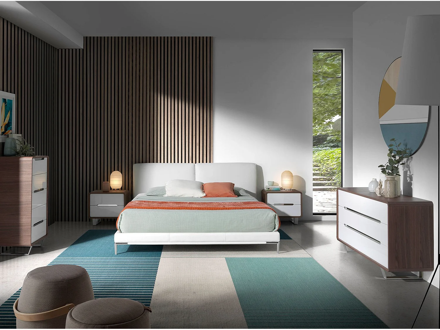 Ladekast wit hout, walnoot en verchroomd staal 7106 ANGEL CERDA