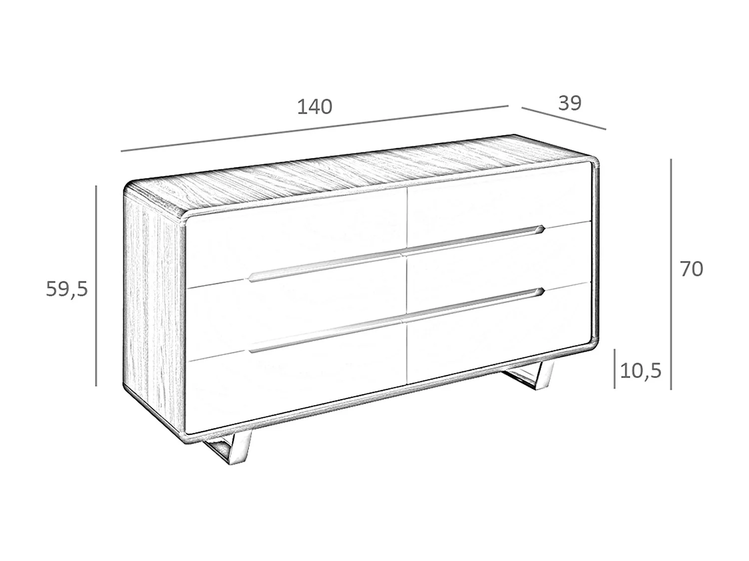 Commode en bois blanc, noyer et acier chromé 7106 ANGEL CERDA