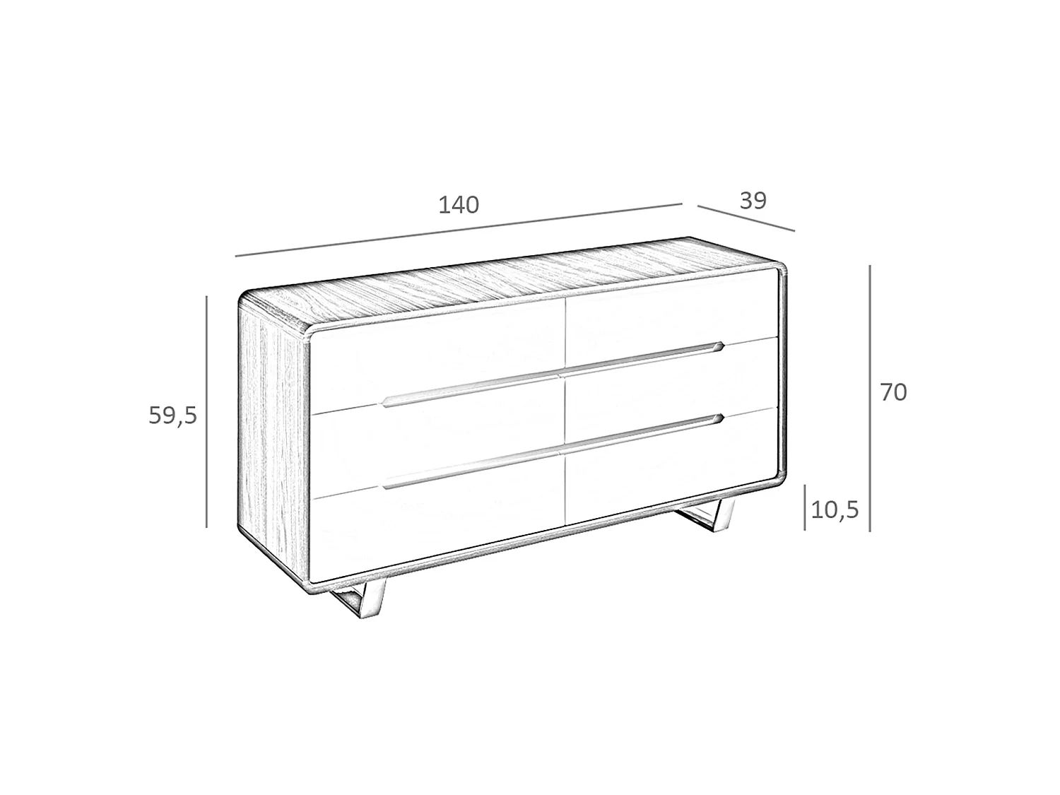 Commode en bois blanc, noyer et acier chromé 7106 ANGEL CERDA