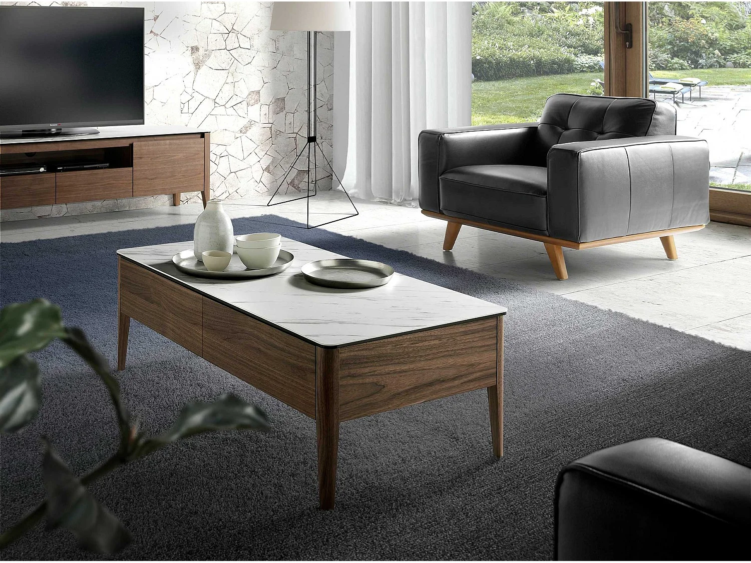 Rechteckiger Couchtisch aus Porzellanmarmor und Nussbaumholz 2049 ANGEL CERDA