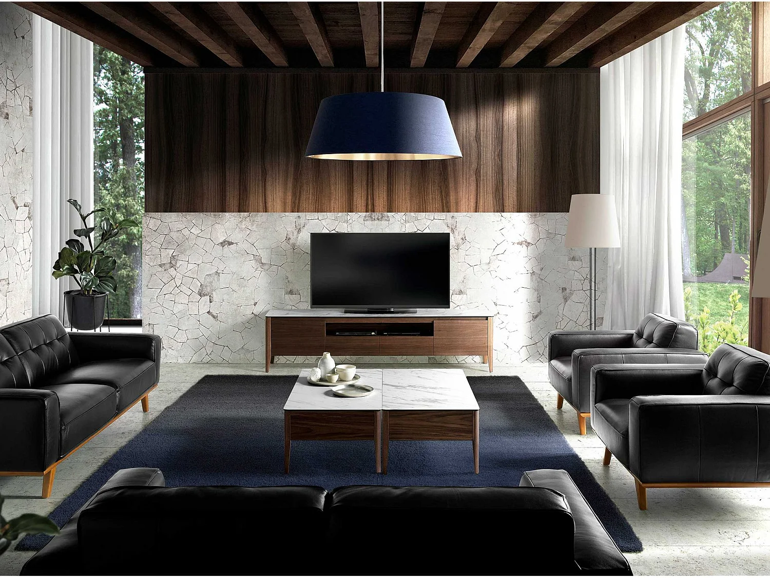 Rechteckiger Couchtisch aus Porzellanmarmor und Nussbaumholz 2049 ANGEL CERDA