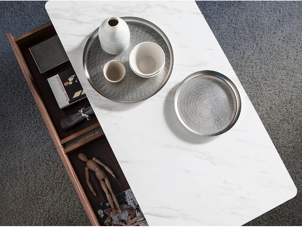 Prostokątny stolik kawowy z marmuru porcelanowego i orzecha włoskiego 2049 ANGEL CERDA