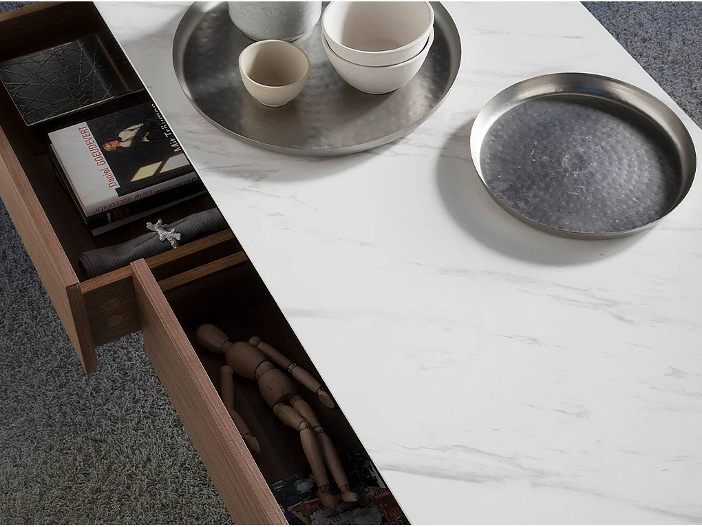Prostokątny stolik kawowy z marmuru porcelanowego i orzecha włoskiego 2049 ANGEL CERDA