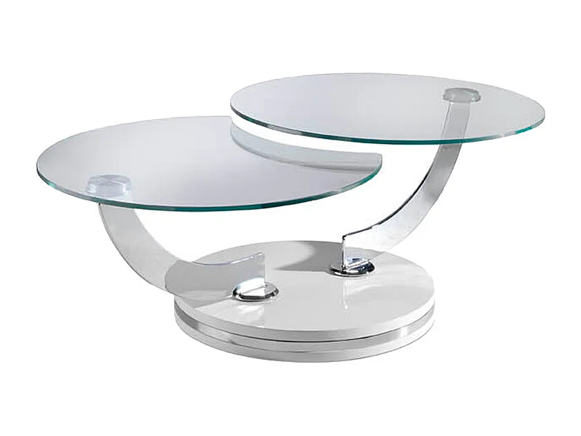 Mesa de café com tampos fixos de vidro temperado com braços giratórios curvos em aço. 2011