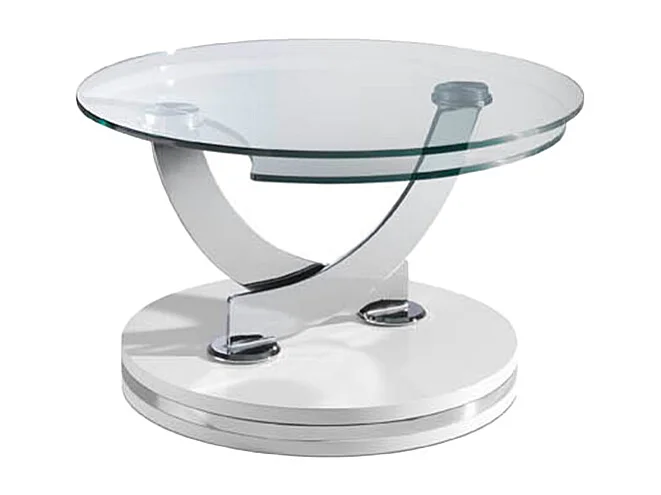 Mesa de café com tampos fixos de vidro temperado com braços giratórios curvos em aço. 2011