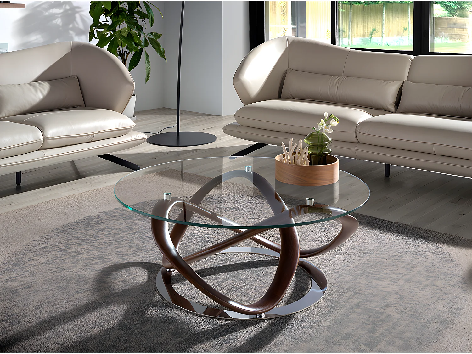 Mesa de café redonda com tampo em vidro temperado  2064