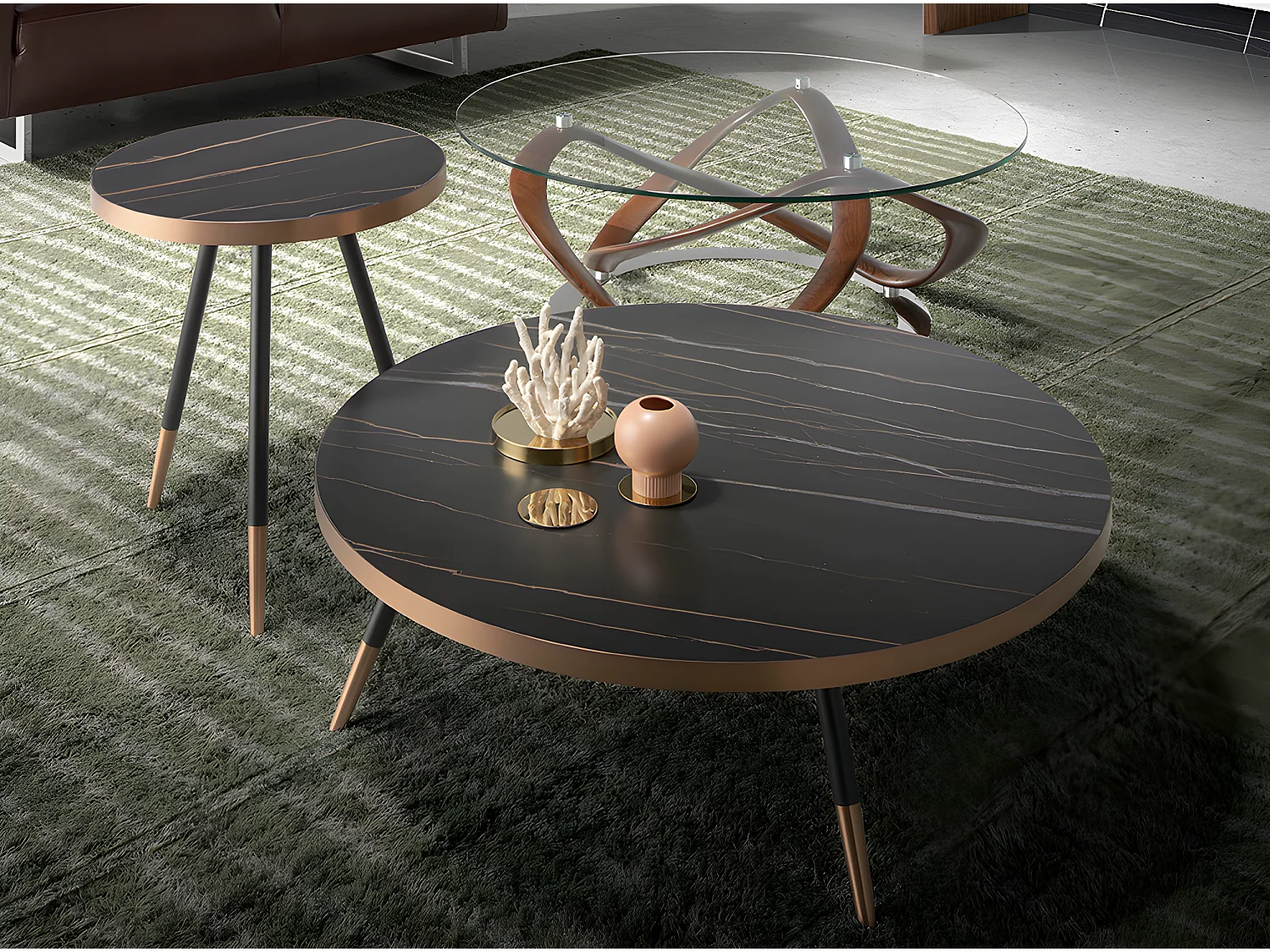 Mesa de café redonda com tampo em vidro temperado  2064