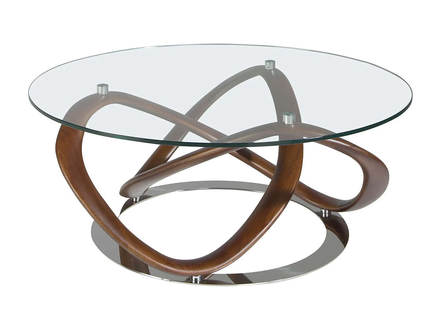 Table basse ronde en verre trempé, noyer et acier chromé 2064 ANGEL CERDA