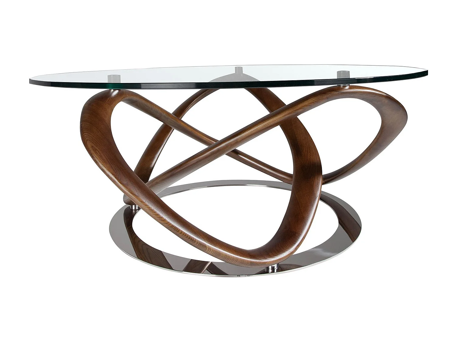 Table basse ronde en verre trempé, noyer et acier chromé 2064 ANGEL CERDA