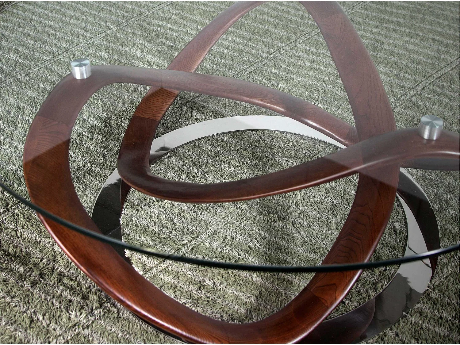 Table basse ronde en verre trempé, noyer et acier chromé 2064 ANGEL CERDA